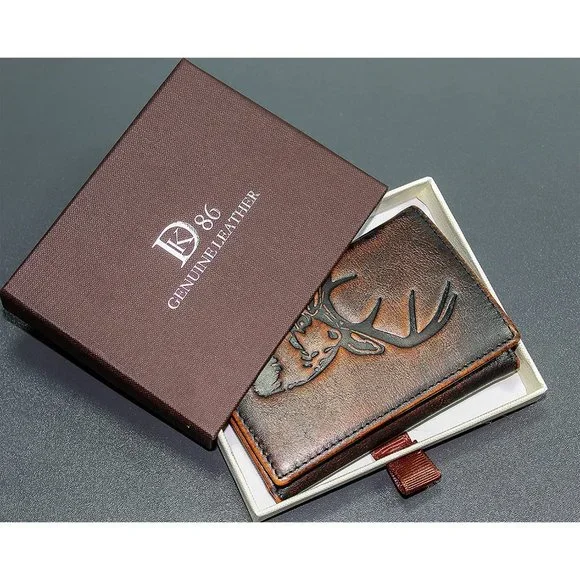 Men Full Grain Leather with Hand Burnished TriFold  Black and Brown color Wallet - Picture 7 of 7